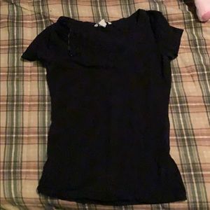 Black V-Neck Short Sleeve Shirt